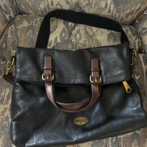 Fossil all leather black messenger tote purse Beautiful condition - Picture 4 of 4